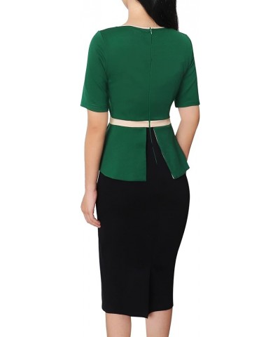 Womens Crew Neck Peplum Colorblock Work Business Office Bodycon Pencil Dress Green and Black $19.35 Dresses