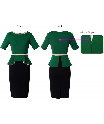 Womens Crew Neck Peplum Colorblock Work Business Office Bodycon Pencil Dress Green and Black $19.35 Dresses