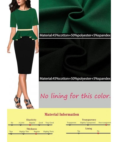 Womens Crew Neck Peplum Colorblock Work Business Office Bodycon Pencil Dress Green and Black $19.35 Dresses