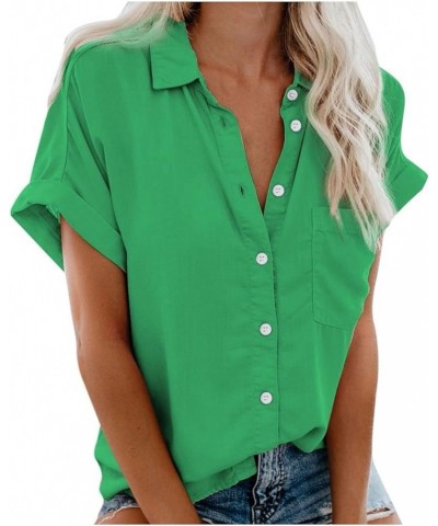 Women Summer Tops Fashion Womens Short Sleeve Pocket Button Tee Casual Popular Blouse Tops(S-3XL) Green $7.71 Blouses