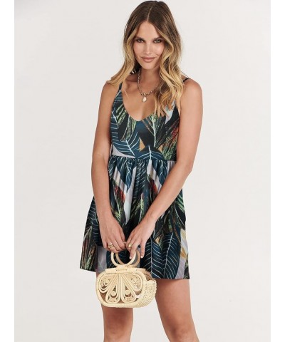 Women's Summer Casual Sleeveless V Neck Beach Rompers Loose Spaghetti Strap Shorts Jumpsuit with Pockets 16-leaf Print $16.63...