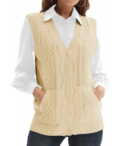 Womens’Knit Sweater Vest V Neck Sleeveless Cardigan Button Down Sweater Pocket Outwear Tops Beige $17.15 Sweaters