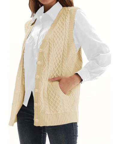 Womens’Knit Sweater Vest V Neck Sleeveless Cardigan Button Down Sweater Pocket Outwear Tops Beige $17.15 Sweaters