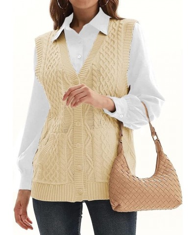 Womens’Knit Sweater Vest V Neck Sleeveless Cardigan Button Down Sweater Pocket Outwear Tops Beige $17.15 Sweaters