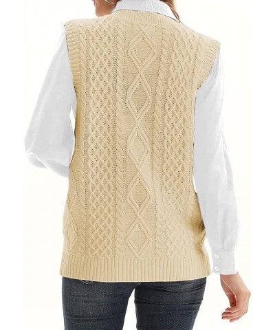 Womens’Knit Sweater Vest V Neck Sleeveless Cardigan Button Down Sweater Pocket Outwear Tops Beige $17.15 Sweaters