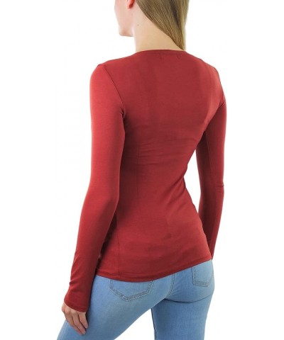 Junior Women's Slim Fit Long Sleeve Shirt Scoop Neckline Basic Tee Layering Cotton Top New Dark Rust $8.98 T-Shirts