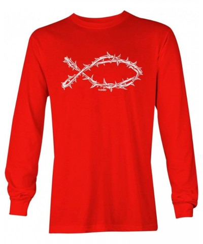 Jesus Fish of Thorns - Religion Christian Unisex Long Sleeve Shirt Red $11.48 T-Shirts