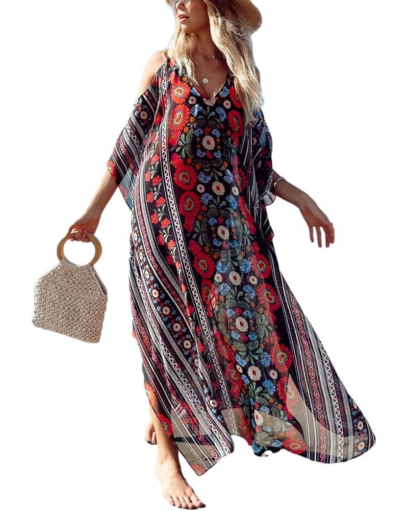 Women's Swimwear Turkish Kaftan Swimsuit Beach Cover Up Caftan Long Dresses Multicolor Print 1 $14.08 Swimsuits