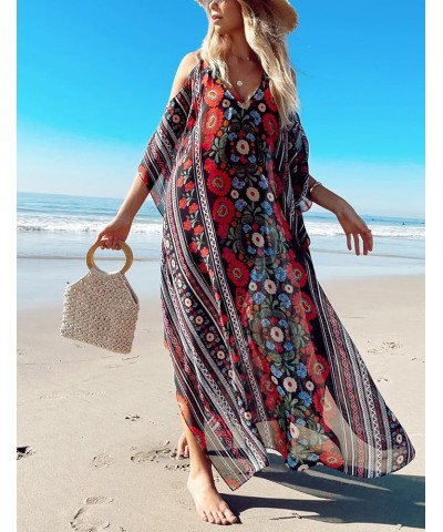 Women's Swimwear Turkish Kaftan Swimsuit Beach Cover Up Caftan Long Dresses Multicolor Print 1 $14.08 Swimsuits