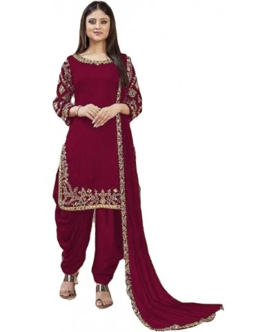 Ready to Wear Indian Pakistani Fashion Ethnic Wear Designer Girl Punjabi Salwar Kameez Patiala Suit for Women Maroon $31.85 D...