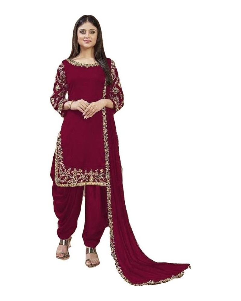 Ready to Wear Indian Pakistani Fashion Ethnic Wear Designer Girl Punjabi Salwar Kameez Patiala Suit for Women Maroon $31.85 D...