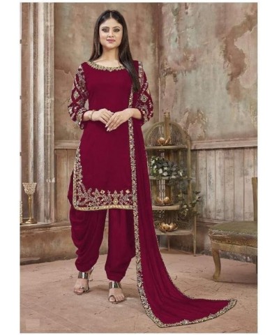 Ready to Wear Indian Pakistani Fashion Ethnic Wear Designer Girl Punjabi Salwar Kameez Patiala Suit for Women Maroon $31.85 D...