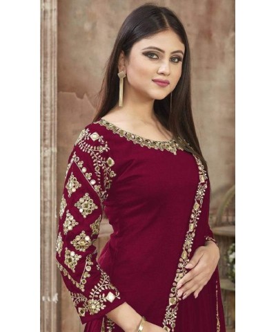 Ready to Wear Indian Pakistani Fashion Ethnic Wear Designer Girl Punjabi Salwar Kameez Patiala Suit for Women Maroon $31.85 D...