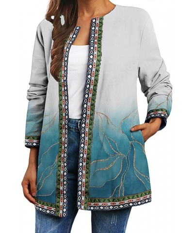 Women's Fall Ethnic Boho Floral Print Long Sleeve Jacket Coat Casual Oversize Crewneck Cardigan for Women with Pocket Color_9...