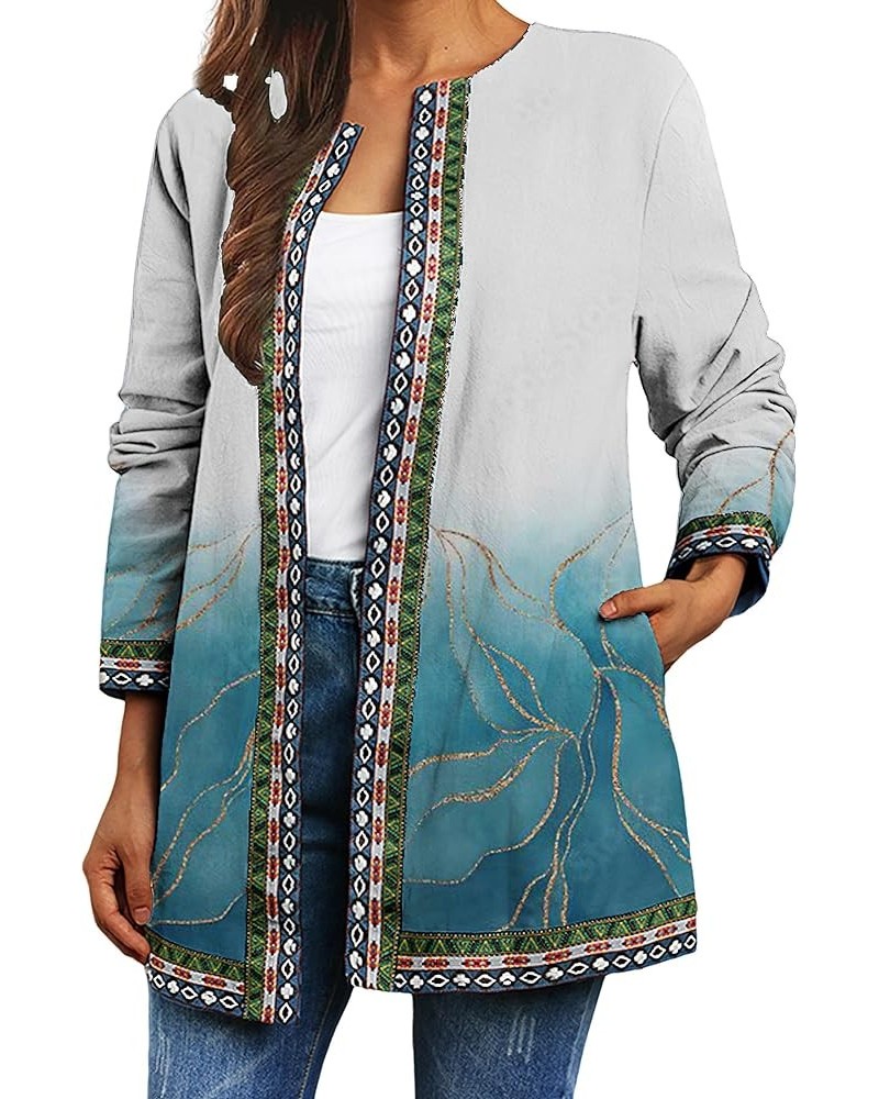 Women's Fall Ethnic Boho Floral Print Long Sleeve Jacket Coat Casual Oversize Crewneck Cardigan for Women with Pocket Color_9...