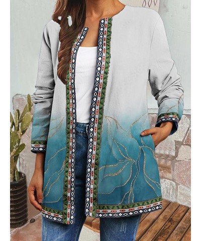 Women's Fall Ethnic Boho Floral Print Long Sleeve Jacket Coat Casual Oversize Crewneck Cardigan for Women with Pocket Color_9...