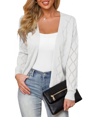 Women's Lightweight Cardigan Open Front Long Sleeve Hollow Out Sweater (S-2X) 02-white $13.60 Sweaters