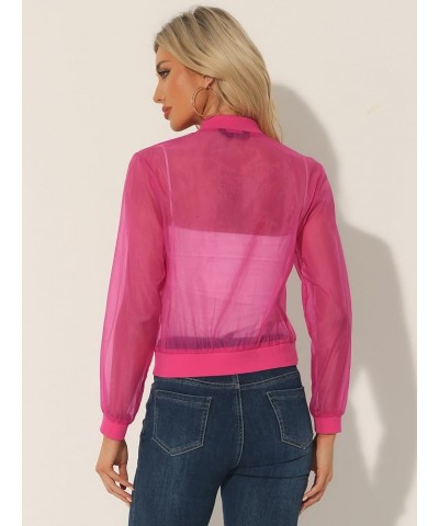 Mesh Jacket for Women's See Through Long Sleeve Sheer Zip Up Bomber Jacket Hot Pink $18.57 Jackets