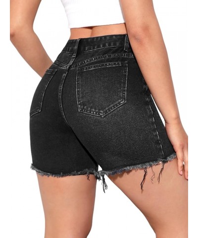 Women's High Waisted Jean Shorts Raw Hem Straight Leg Denim Shorts Summer Casual Short with Pockets Black $12.00 Shorts