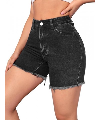 Women's High Waisted Jean Shorts Raw Hem Straight Leg Denim Shorts Summer Casual Short with Pockets Black $12.00 Shorts