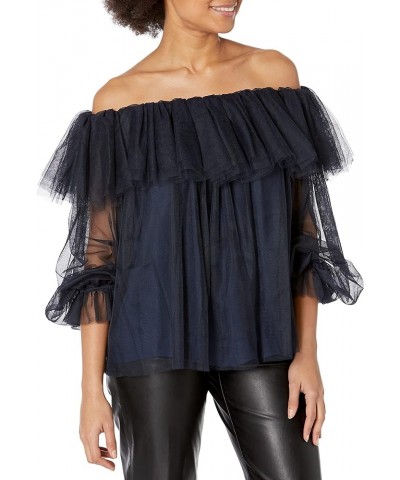 Women's Tulle Off The Shoulder Top Night Sky $42.25 Blouses