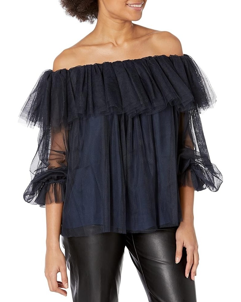 Women's Tulle Off The Shoulder Top Night Sky $42.25 Blouses