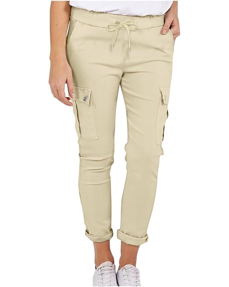 Cargo Pants Women High Waisted Skinny Ankle Pants with Pockets Y2K Slim Fit Straight Leg Cargo Pants Khaki $8.66 Activewear