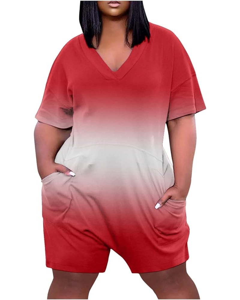 Women's Overalls Summer Casual V Neck Pockets Short Sleeve Jumpsuits Wide Shorts Rompers (S-5Xl) Overalls 1-red $10.82 Overalls