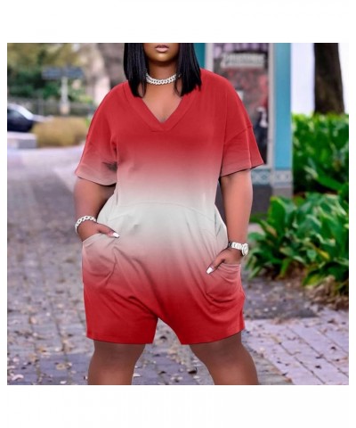 Women's Overalls Summer Casual V Neck Pockets Short Sleeve Jumpsuits Wide Shorts Rompers (S-5Xl) Overalls 1-red $10.82 Overalls