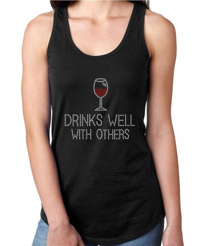 Womens T-Shirt Rhinestone Bling Black Fitted Tee Drink Well with Others Red Wine Tank Racer Back $15.09 T-Shirts