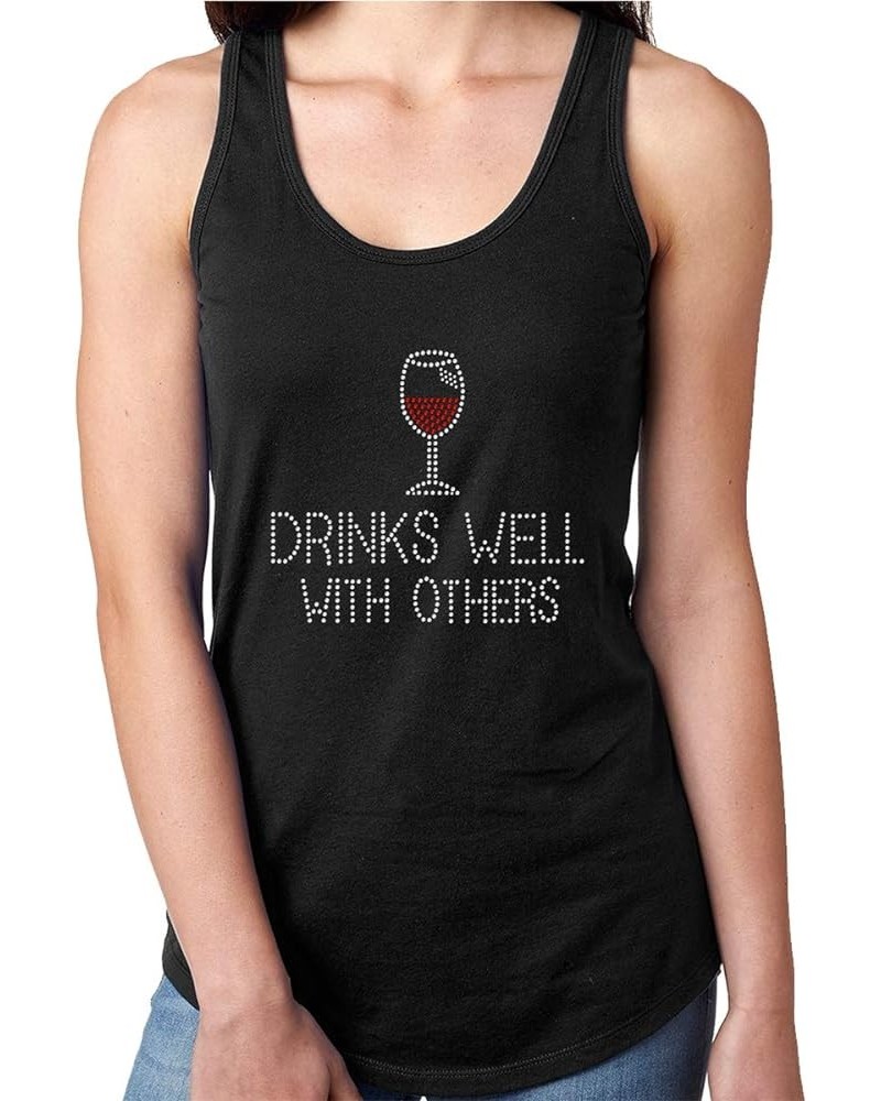 Womens T-Shirt Rhinestone Bling Black Fitted Tee Drink Well with Others Red Wine Tank Racer Back $15.09 T-Shirts