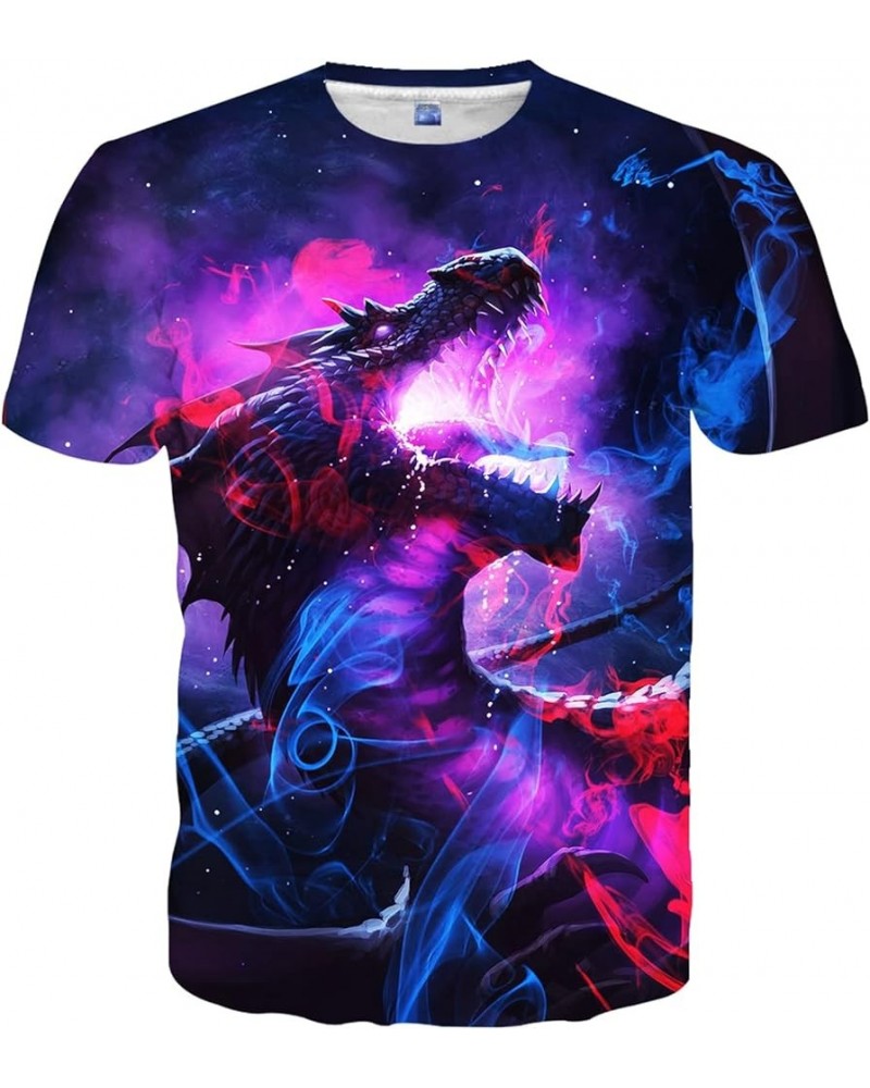 Men Women T-Shirts Unisex 3D Print Short Sleeve Crewneck Graphic Tees Purple Dinosaur $7.94 T-Shirts