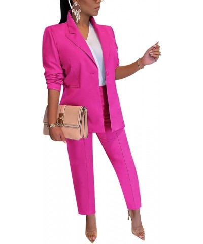 Women's Blazer Suit Set 2 Piece Long Pants Sleeve Button Jacket Solid Work Business Casual Office Outfits Rose $28.51 Suits