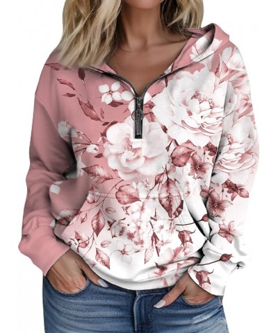 Half Zip Pullover for Women Tops Fleece Half Zip Outfits Clothes Long Sleeve Sweatshirts Cropped Print Hoodies 4-pink $10.96 ...