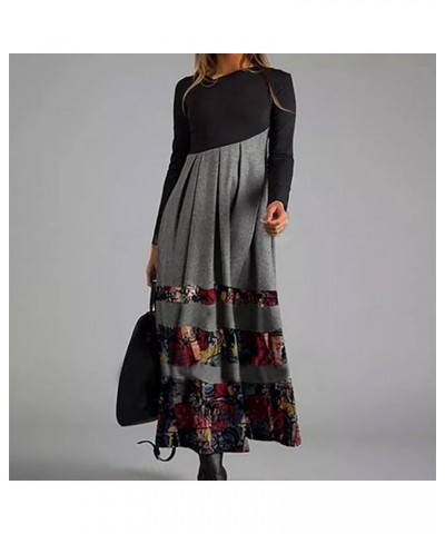 Women's Bodycon Dresses Fashion Plaid Stitching Button Pockets Pile Neck Long Sleeve Dress Fall Dresses E Gray $4.00 Dresses