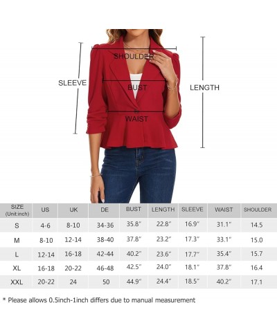 Blazers for Women Casual Elegant Puff 3/4 Sleeve Notched Lapel Cropped Blazer Button Front Ruffle Peplum Jacket White $15.58 ...