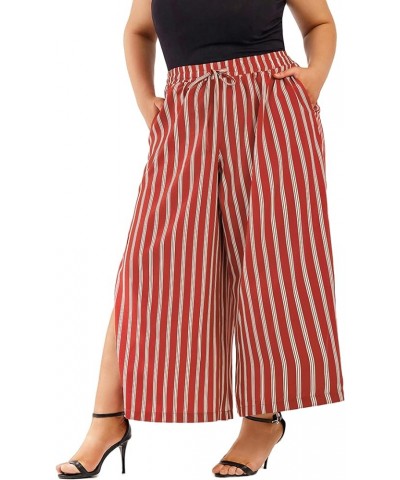 Womens Plus Size Wide Leg Pants Side Split Slit Palazzo Pants Pleated Culottes Boho Flowy Pants with Belt Red Stripes $16.95 ...