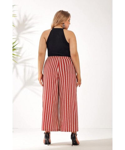 Womens Plus Size Wide Leg Pants Side Split Slit Palazzo Pants Pleated Culottes Boho Flowy Pants with Belt Red Stripes $16.95 ...