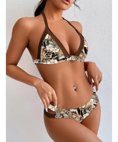 Women's Cutout Halter Bikini Triangle Low Waist Two Piece Swimsuit Leopard Print $17.91 Swimsuits