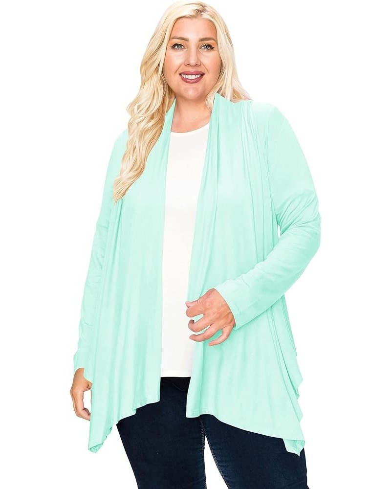 Women's Plus Size Lightweight Long Sleeve Solid Open Cardigan Mcd01183 Aqua $11.74 Sweaters