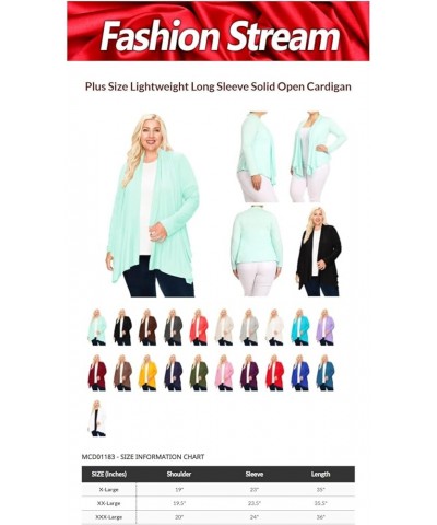 Women's Plus Size Lightweight Long Sleeve Solid Open Cardigan Mcd01183 Aqua $11.74 Sweaters