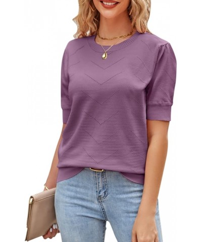 Womens 2024 Summer Short Sleeve Sweaters Tops Spring Business Casual Outfits Crewneck Lightweight Dressy Knit Shirts Purple $...