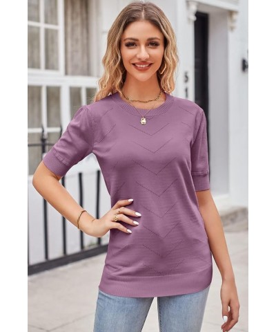 Womens 2024 Summer Short Sleeve Sweaters Tops Spring Business Casual Outfits Crewneck Lightweight Dressy Knit Shirts Purple $...