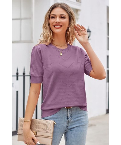 Womens 2024 Summer Short Sleeve Sweaters Tops Spring Business Casual Outfits Crewneck Lightweight Dressy Knit Shirts Purple $...