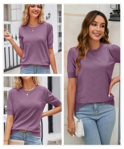 Womens 2024 Summer Short Sleeve Sweaters Tops Spring Business Casual Outfits Crewneck Lightweight Dressy Knit Shirts Purple $...