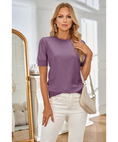 Womens 2024 Summer Short Sleeve Sweaters Tops Spring Business Casual Outfits Crewneck Lightweight Dressy Knit Shirts Purple $...