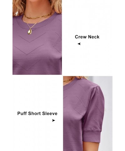 Womens 2024 Summer Short Sleeve Sweaters Tops Spring Business Casual Outfits Crewneck Lightweight Dressy Knit Shirts Purple $...