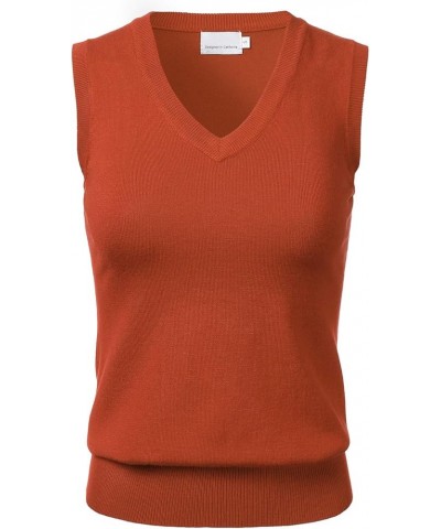 Women Solid Classic V-Neck Sleeveless Pullover Sweater Vest Top Fsw002_rust $12.99 Sweaters