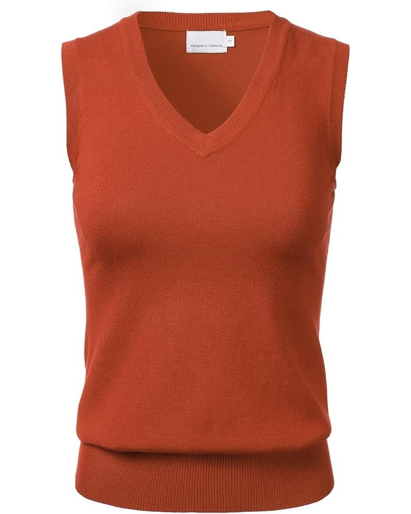 Women Solid Classic V-Neck Sleeveless Pullover Sweater Vest Top Fsw002_rust $12.99 Sweaters