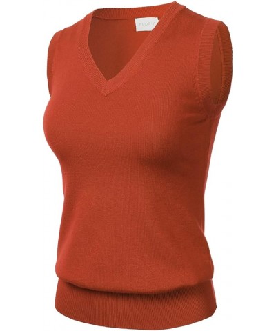 Women Solid Classic V-Neck Sleeveless Pullover Sweater Vest Top Fsw002_rust $12.99 Sweaters